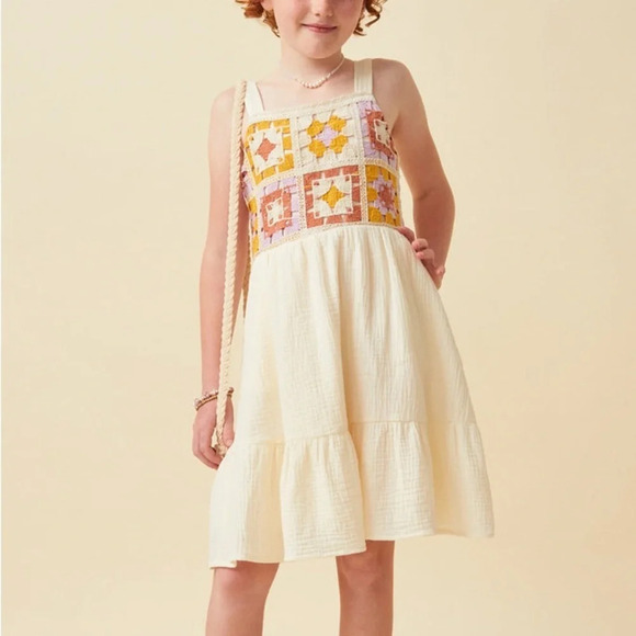 Hayden Girls Other - Hayden Girls Multicolor Crochet Sleeveless Dress Summer Sun Ivory Cotton NWT